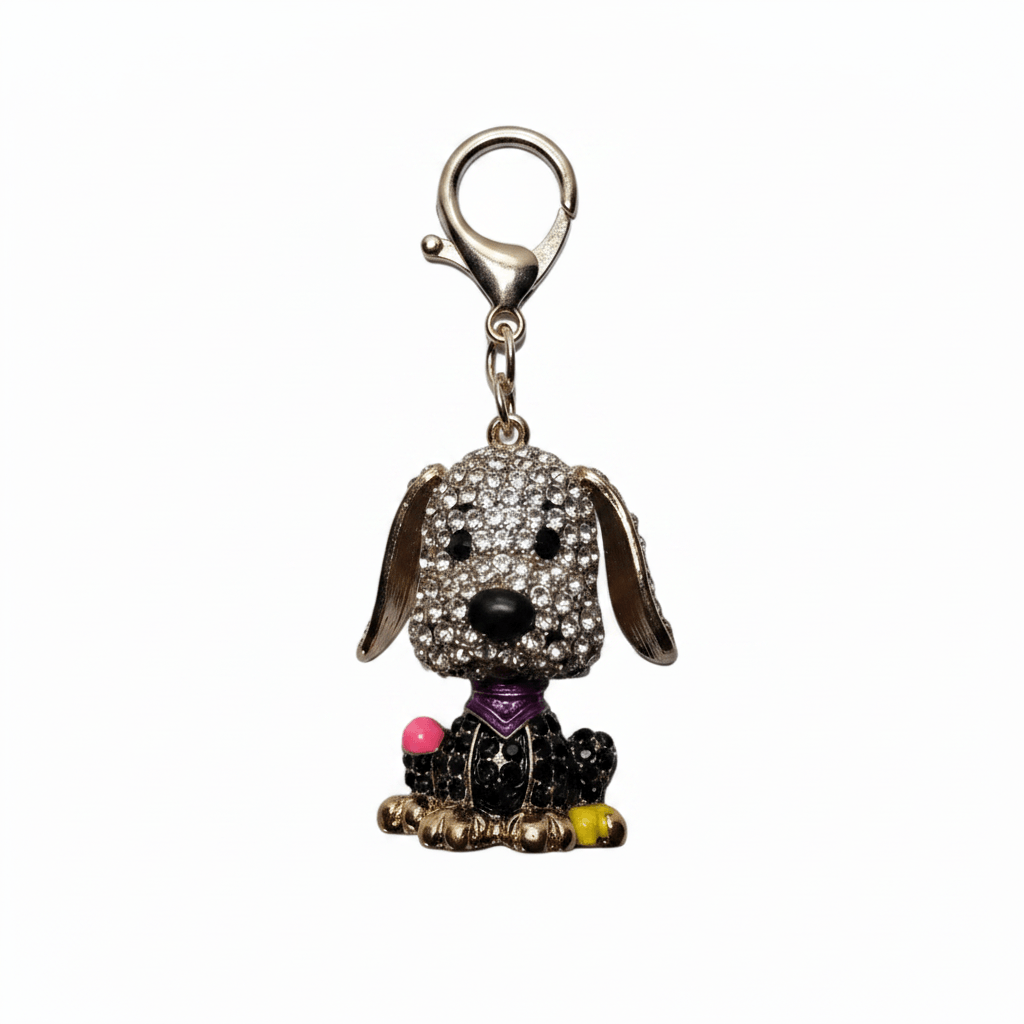 A rhinestone poodle charm in white, pink or black