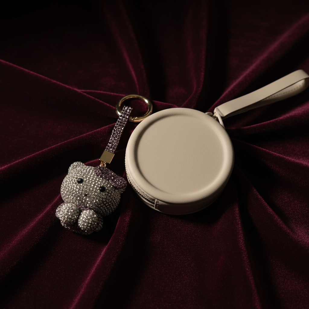 Crystal Bear Keychain & Coin Purse - Dark Velvet