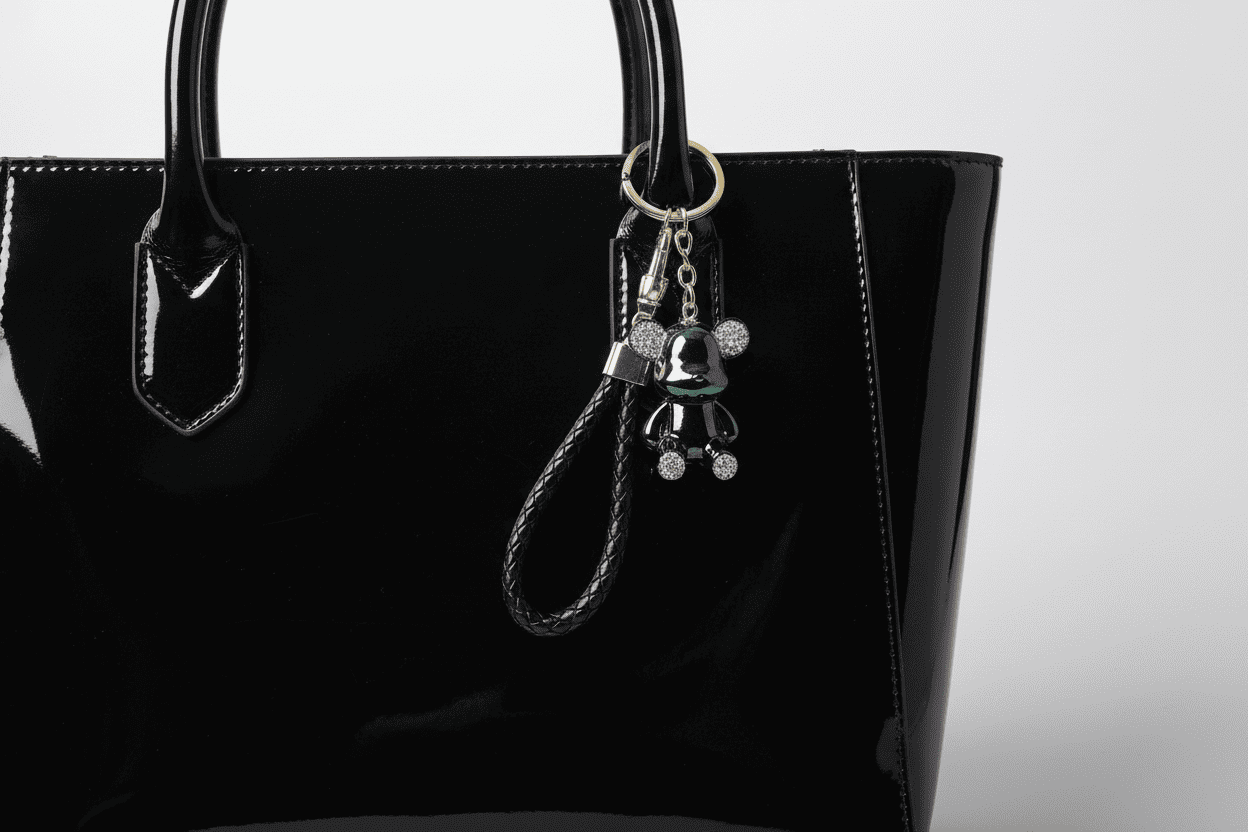 Chinelo shiny teddy bear keychain shown in all colours