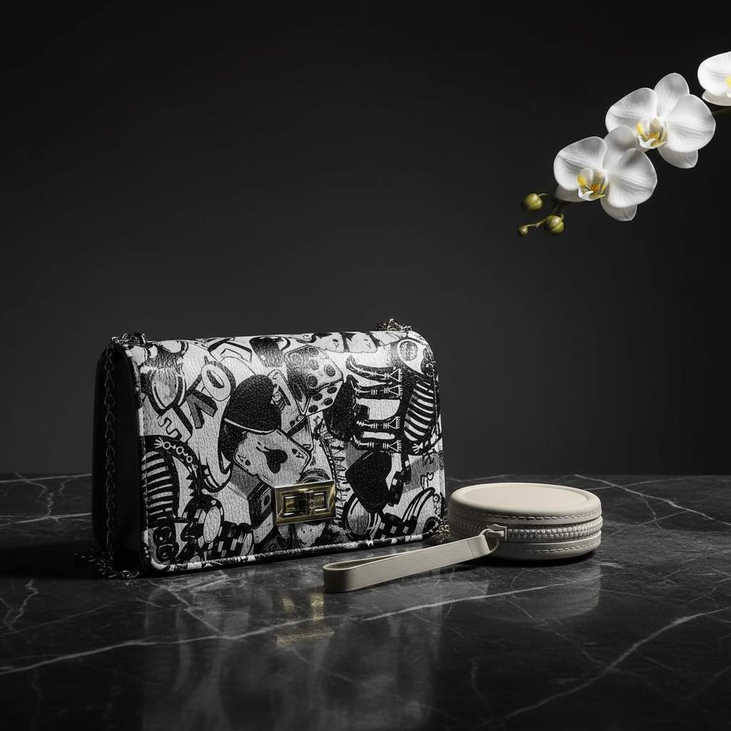 Nkiru bag and purse set shown together, purse sitting inside the open bag