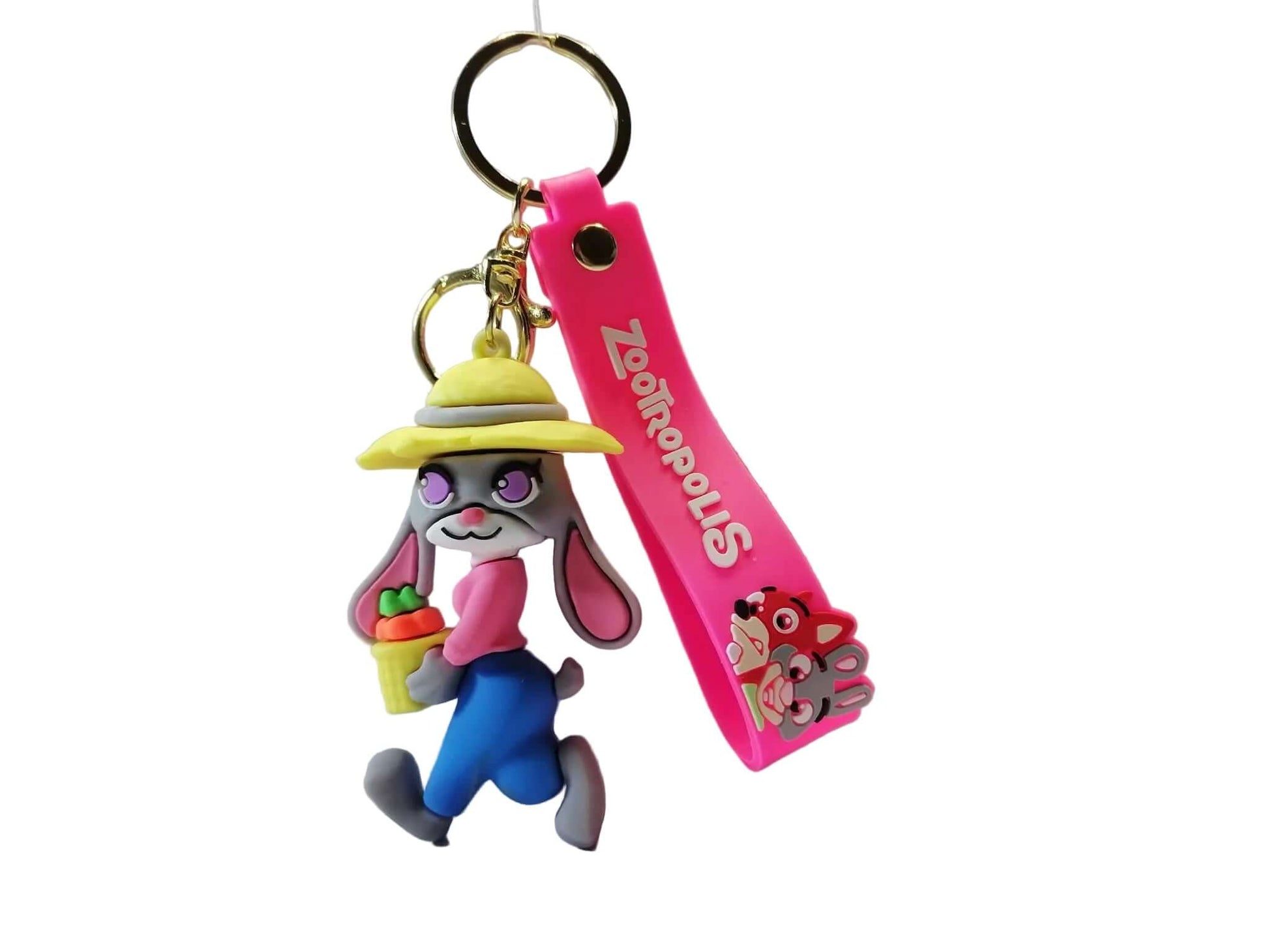 Pink cartoon rabbit keyring bag charm with carrot