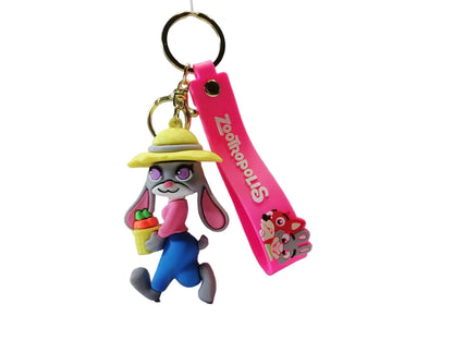 Pink cartoon rabbit keyring bag charm with carrot