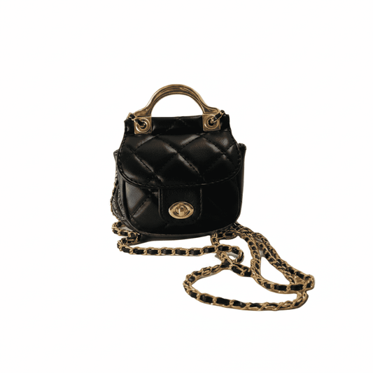 Black Quilted Mini Crossbody Bag - Centred Clean White Background