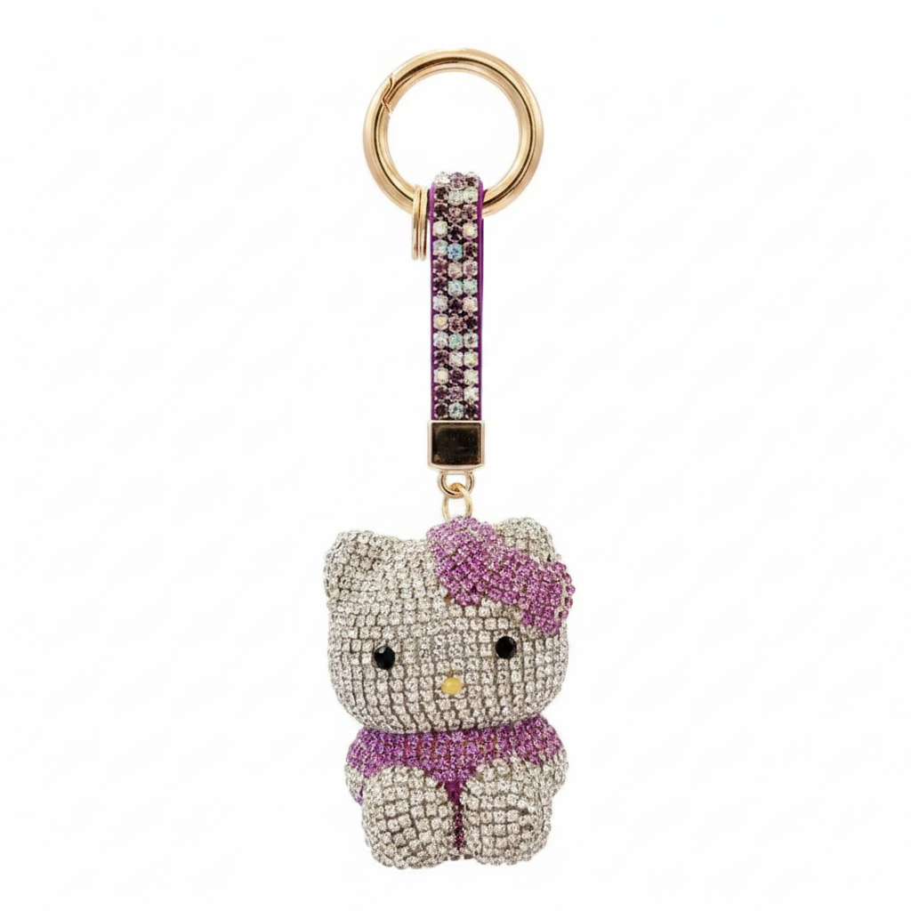 Crystal Kitty Keyring Purple