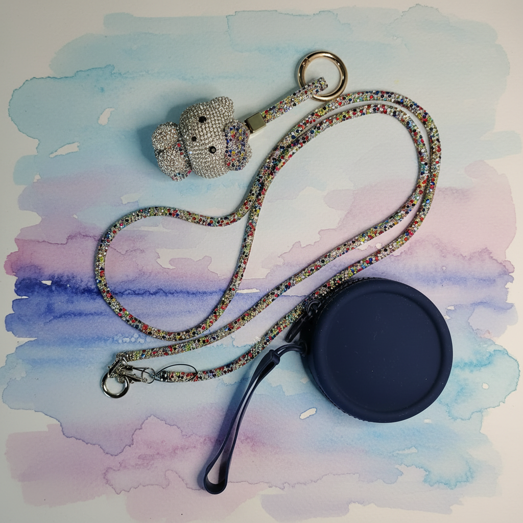 Crystal lanyard navy purse watercolour