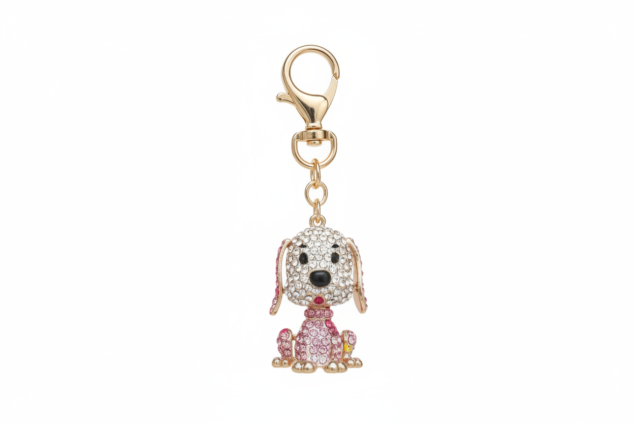 Crystal poodle keychain on white background