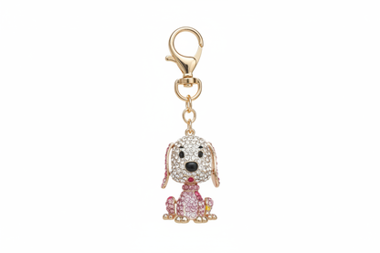 Crystal poodle keychain on white background