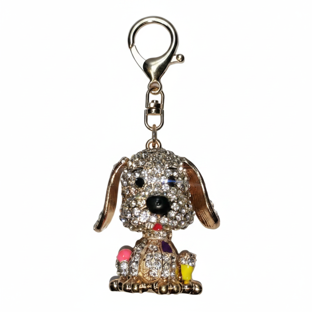 Gold Crystal Dog Keychain - White Background