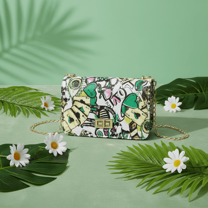 Green Graffiti Bag in green with clip