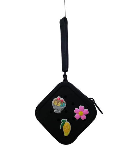 Black case with cartoon character designs on a white background