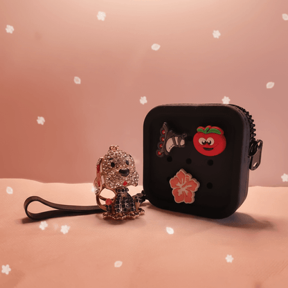 Ugochi pink rhinestone dog keychain and matching crystal coin purse set by GrinSquid