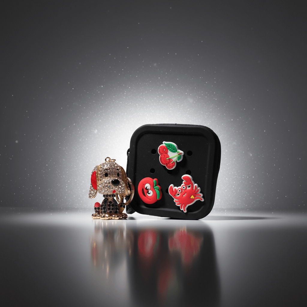 Ugochi rhinestone keychain and coin purse set shown in all five colourways