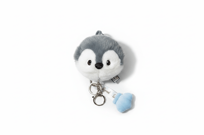 Nneka grey penguin plush coin purse with blue mitten charm