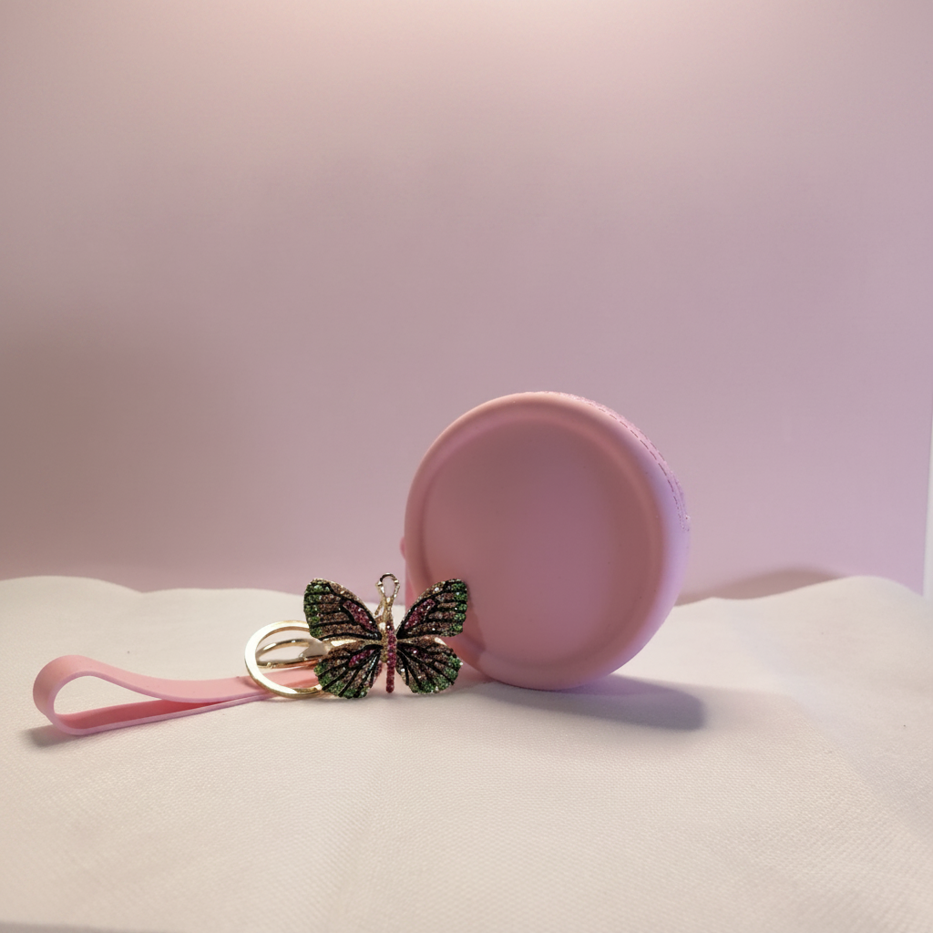 Pink purse green butterfly