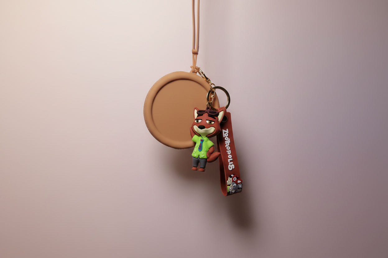 Keychain with cartoon character on a beige background