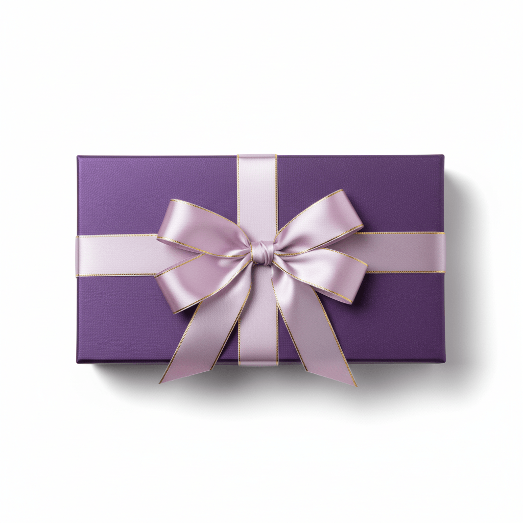 Purple Gift Box with Lilac and Gold Ribbons