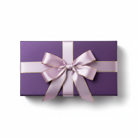 Purple Gift Box with Lilac and Gold Ribbons