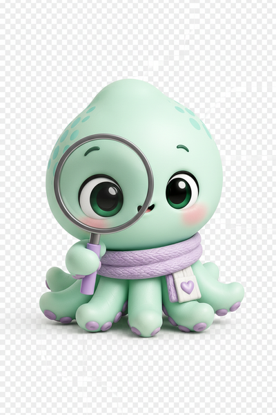 Squiddy with magnifying glass