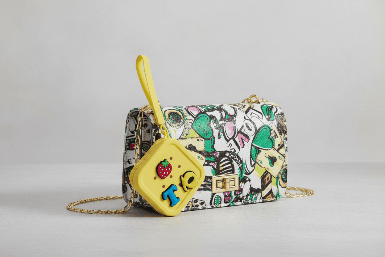 Yellow Coin Purse with Graffiti Crossbody Bag