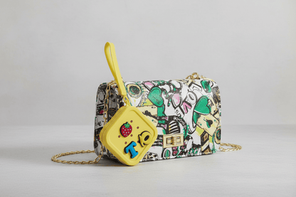 Yellow Coin Purse with Graffiti Crossbody Bag