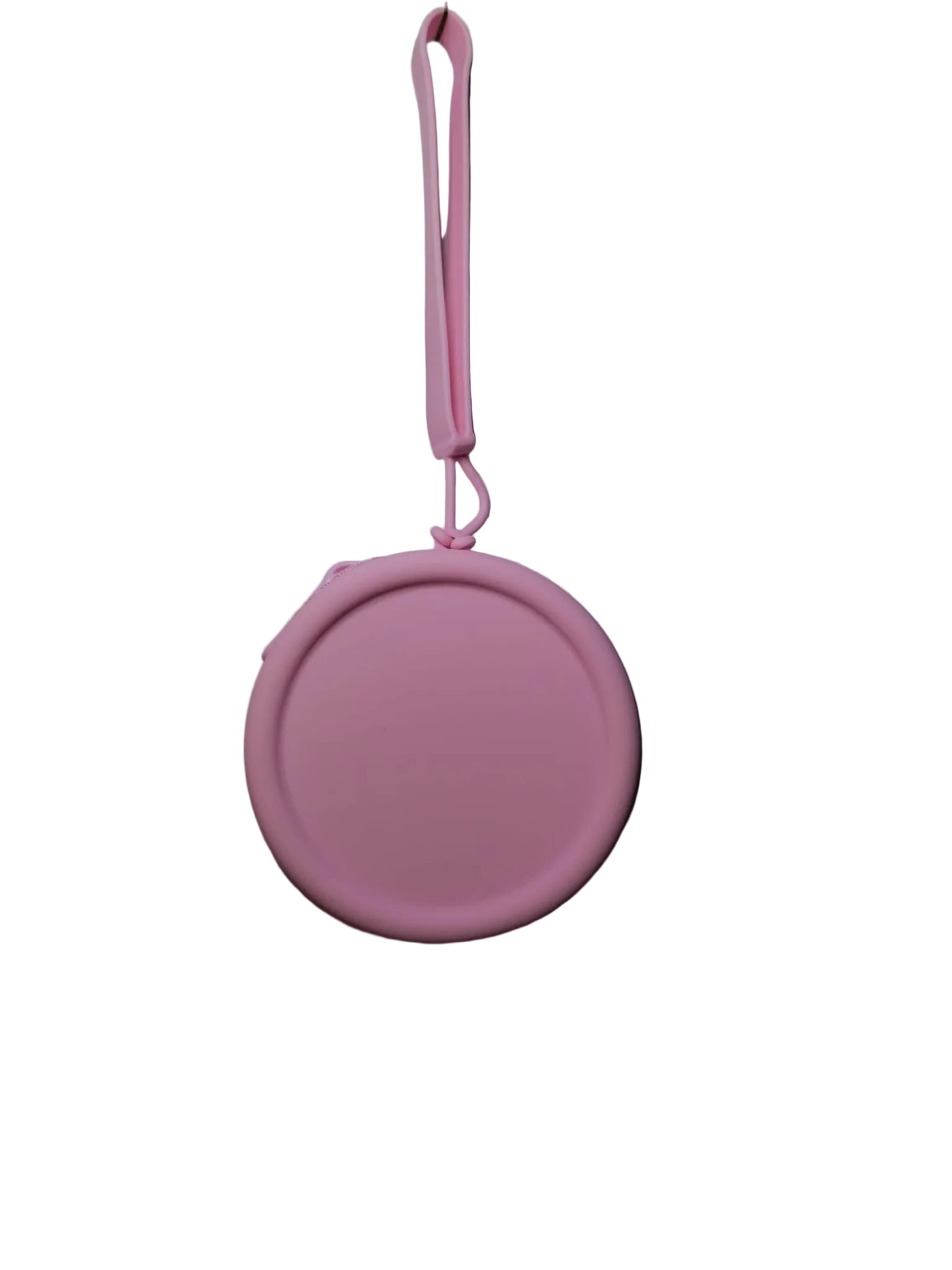 Pink round container with a lid on a white background
