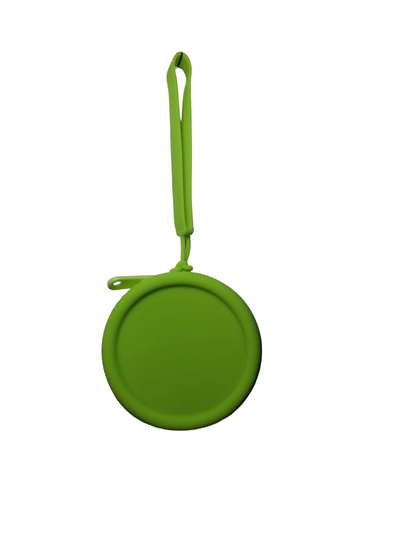 Green silicone lid with a green string on a white background