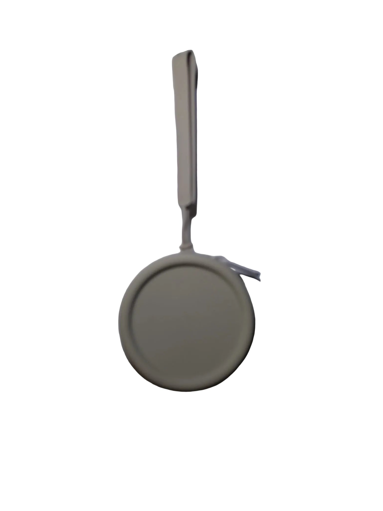 Round beige object with a string on a white background